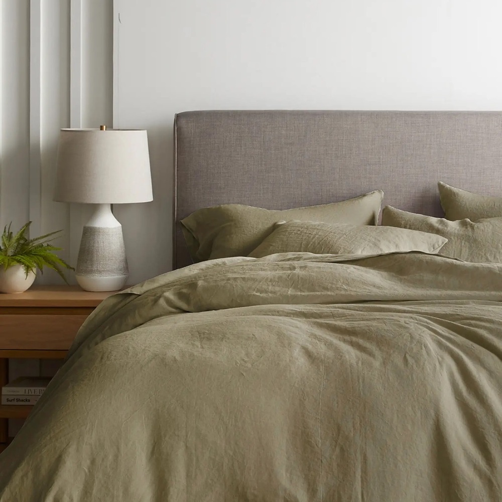 Quince European Linen Duvet Cover - Queen; Green